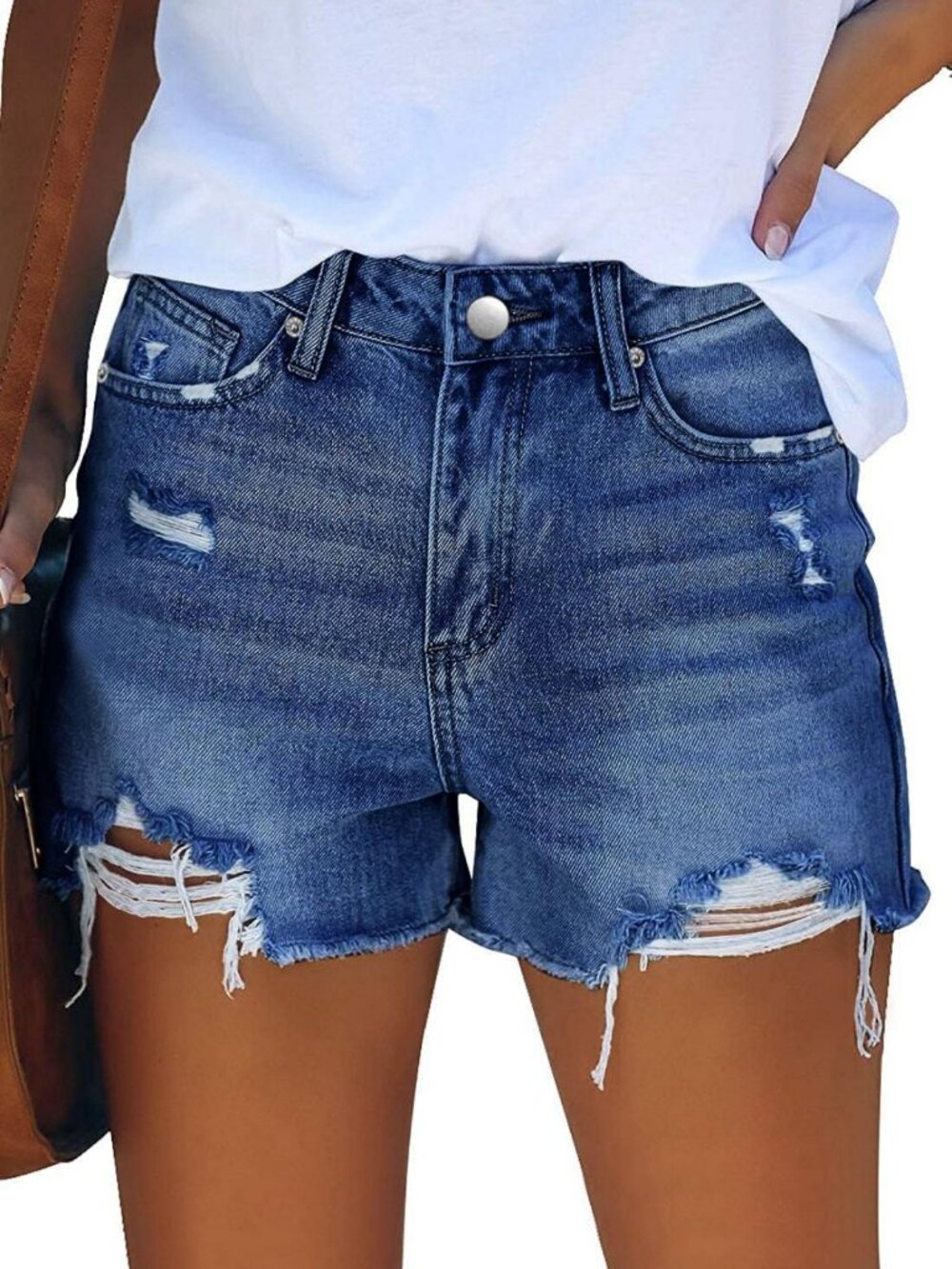 Stylish Women's Mid-High Waisted Stretchy Denim Jean Shorts for Summer Fashion